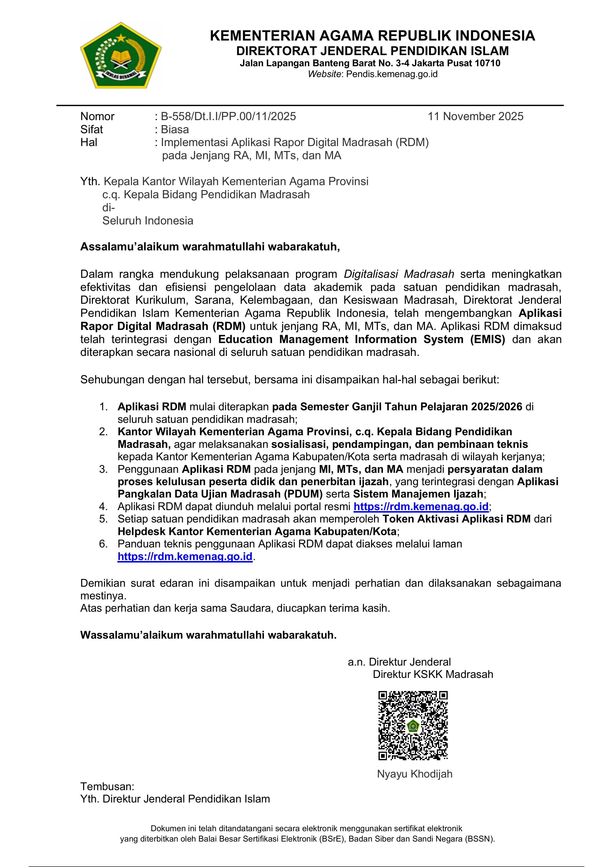 Implementasi Aplikasi Rapor Digital Madrasah (RDM) Tahun Pelajaran 2025/2026